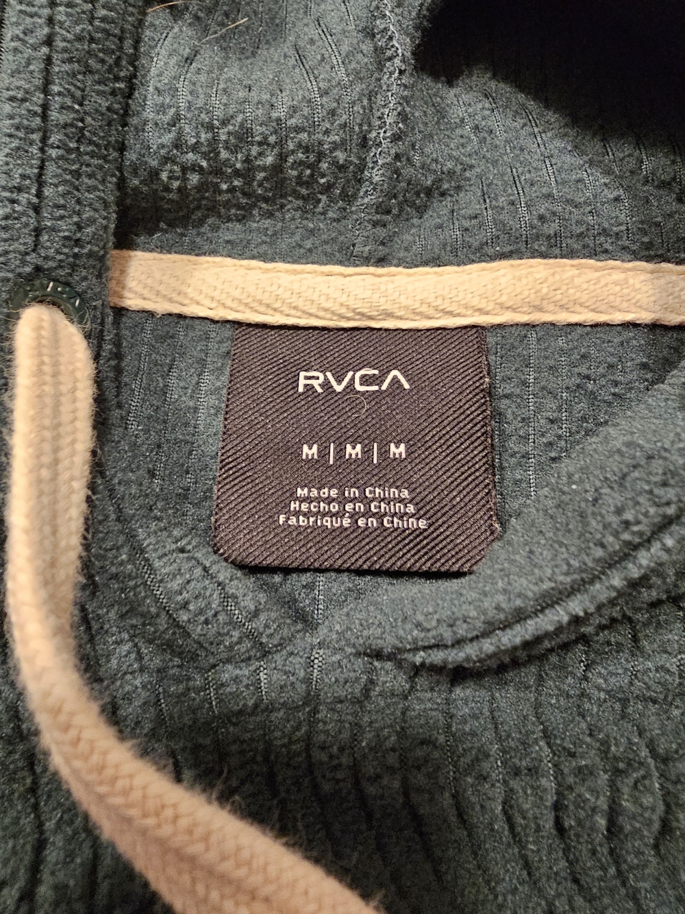 RVCA Men's Green Hoodie with Cream Drawcord